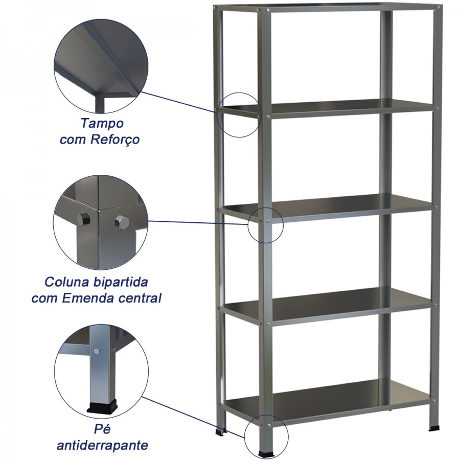 Estante Armário Prateleira Inox 5 Bandejas 400 X 800 Aisa